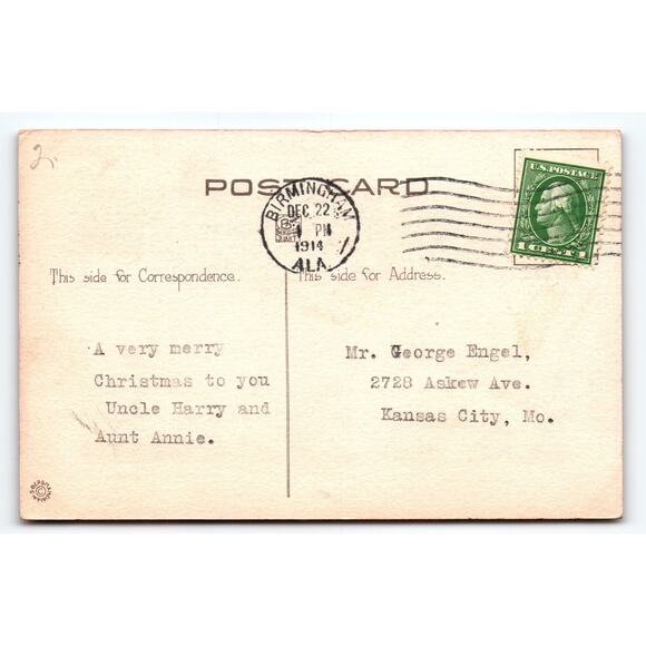 Vintage 1914 Santa Parachute Christmas Postcard Hearty Christmas Greetings - Picture 2 of 2